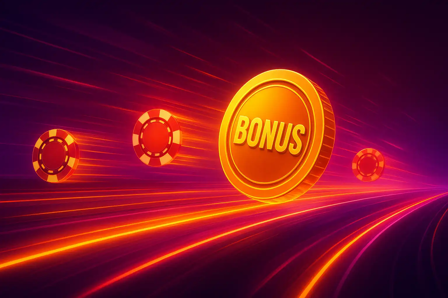 Neon bonus coins racing along a illuminated casino track at SpinyRush